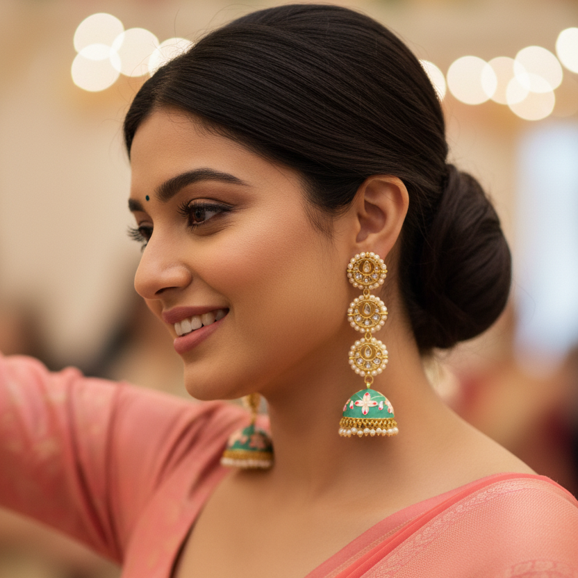 Myra Kundan Earrings (Mint Green)