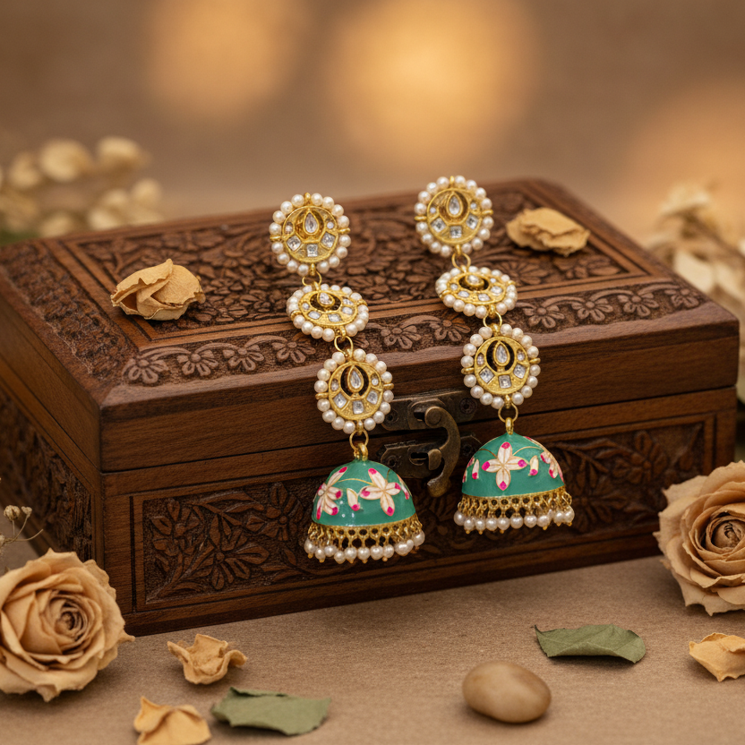 Myra Kundan Earrings (Mint Green)