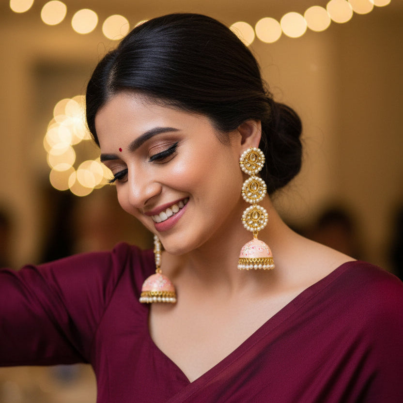 Myra Kundan Earrings (Peach)