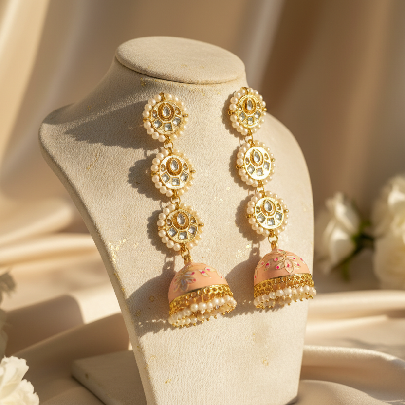 Myra Kundan Earrings (Peach)