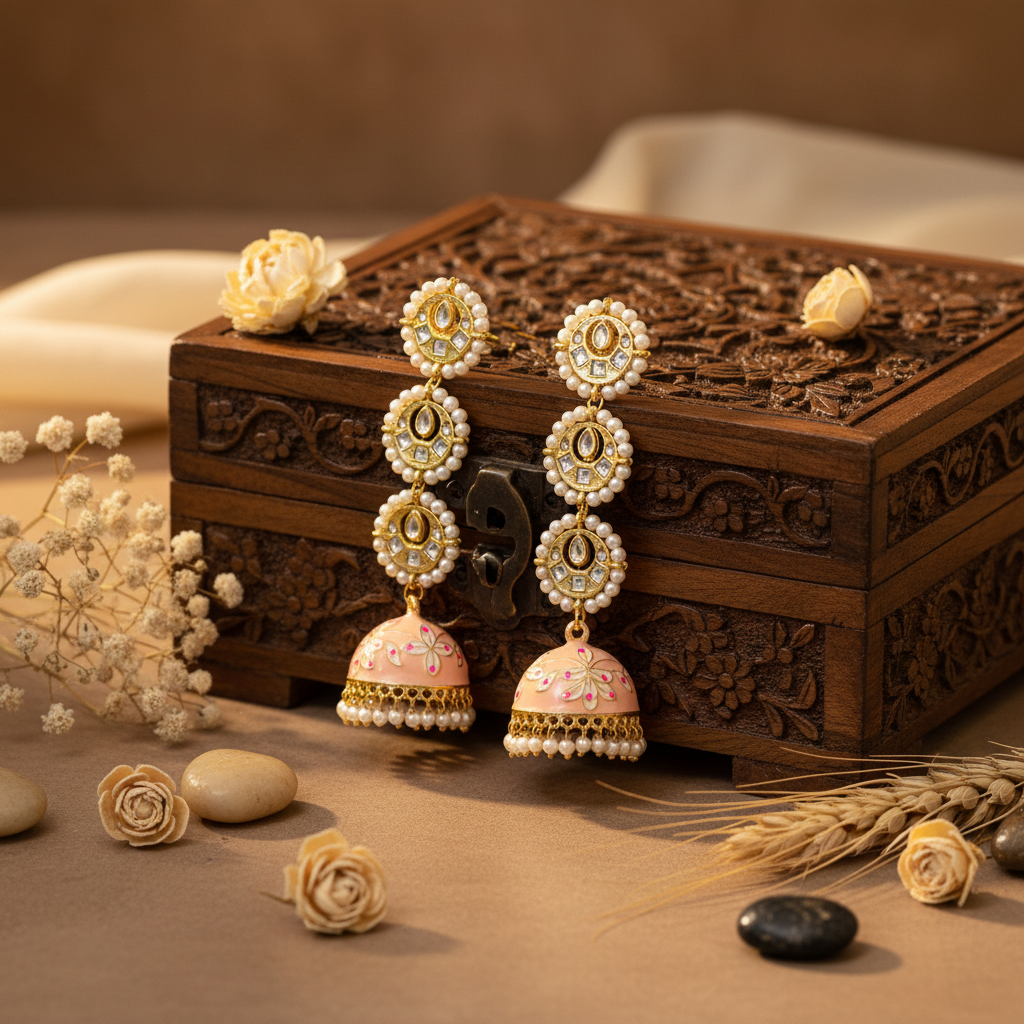 Myra Kundan Earrings (Peach)