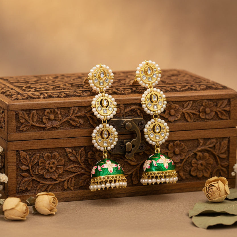 Myra Kundan Earrings (Green)