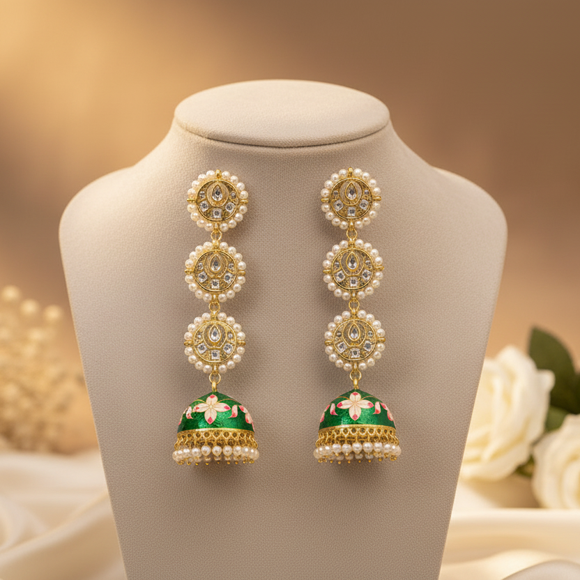 Myra Kundan Earrings (Green)