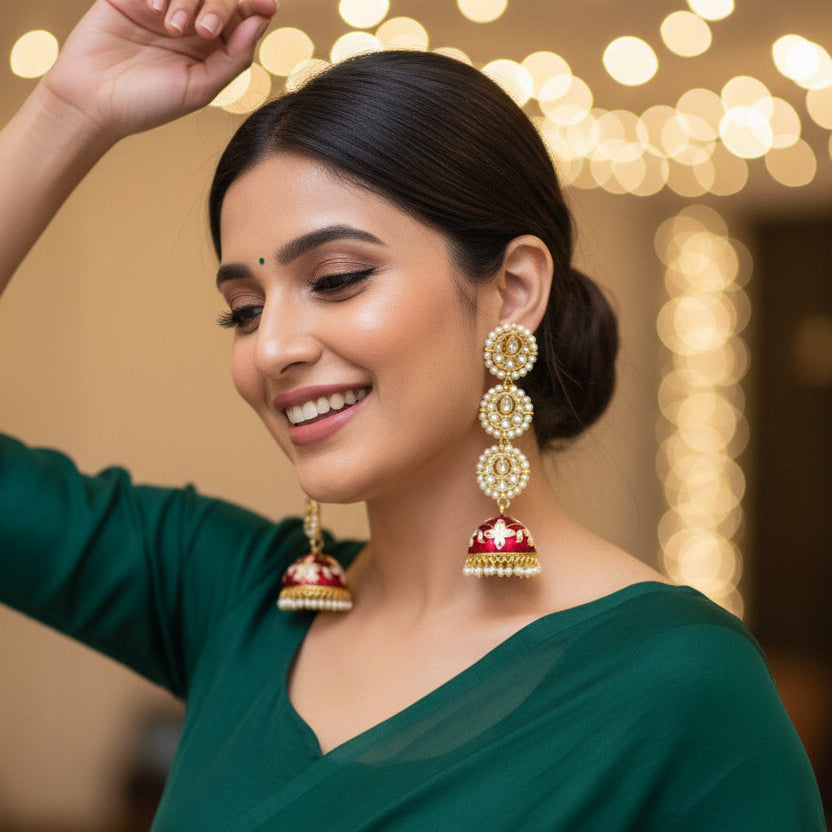 Myra Kundan Earrings (Red)