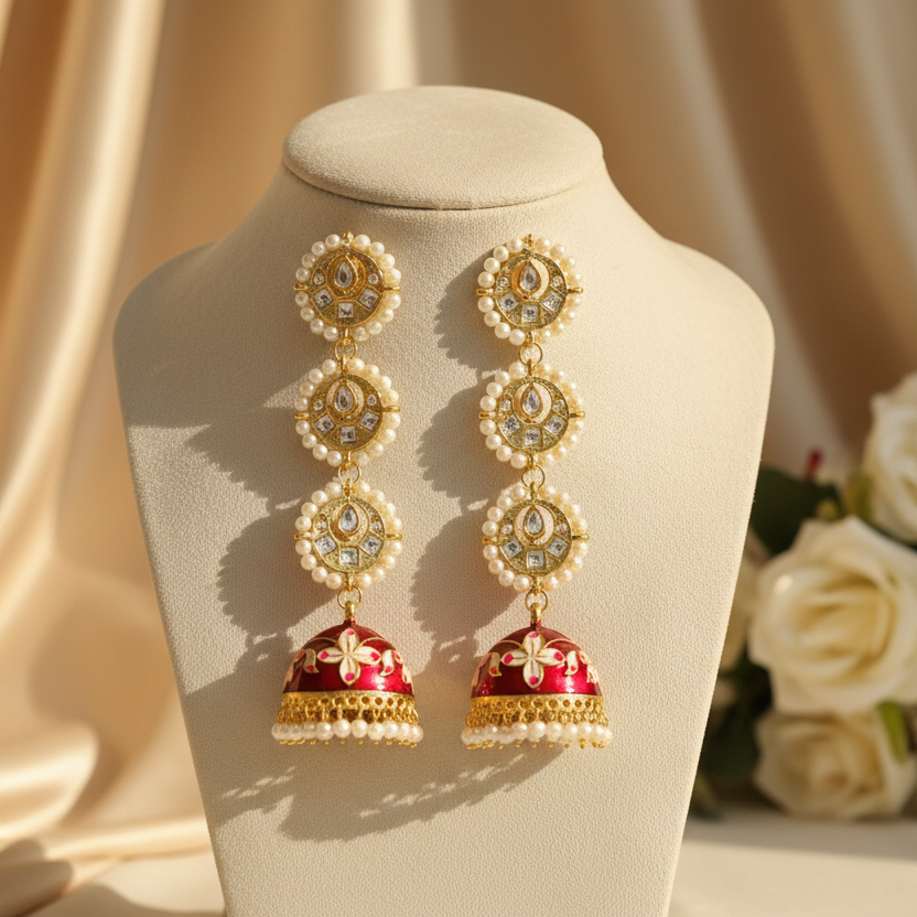 Myra Kundan Earrings (Red)