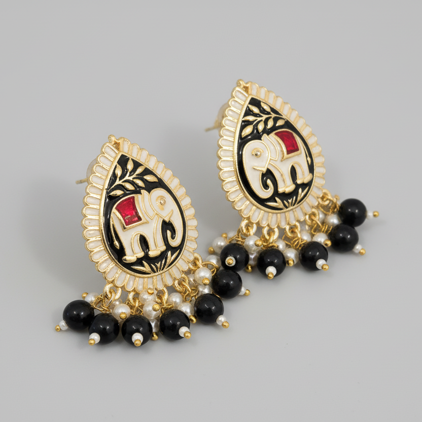 Gajika Earrings (White-Black)