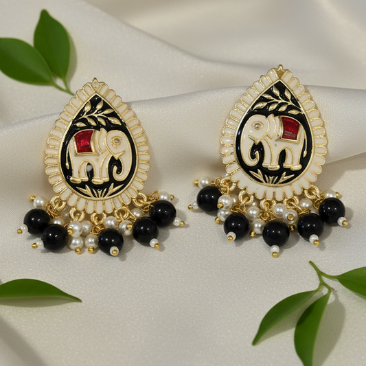 Gajika Earrings (White-Black)