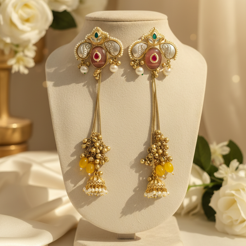 Zariya Kashmiri Earrings (Brown-Yellow)