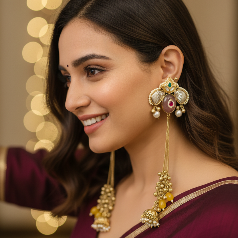 Zariya Kashmiri Earrings (Brown-Yellow)