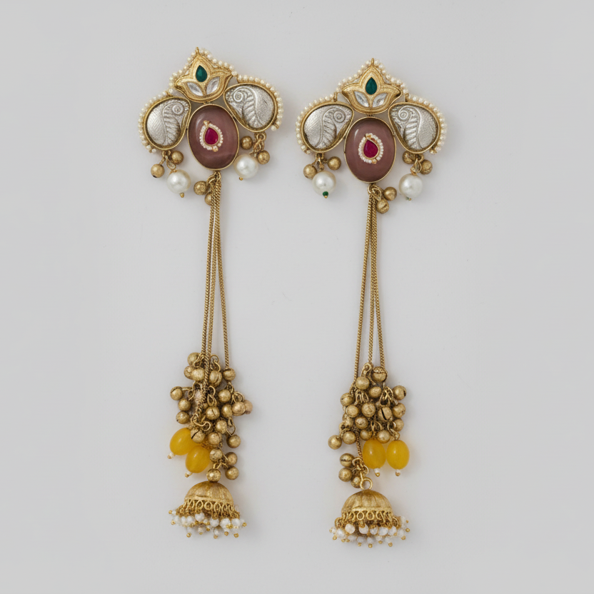 Zariya Kashmiri Earrings (Brown-Yellow)