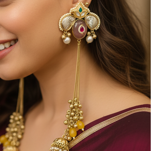 Zariya Kashmiri Earrings (Brown-Yellow)