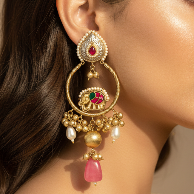 Gajraj Earrings (Pink)