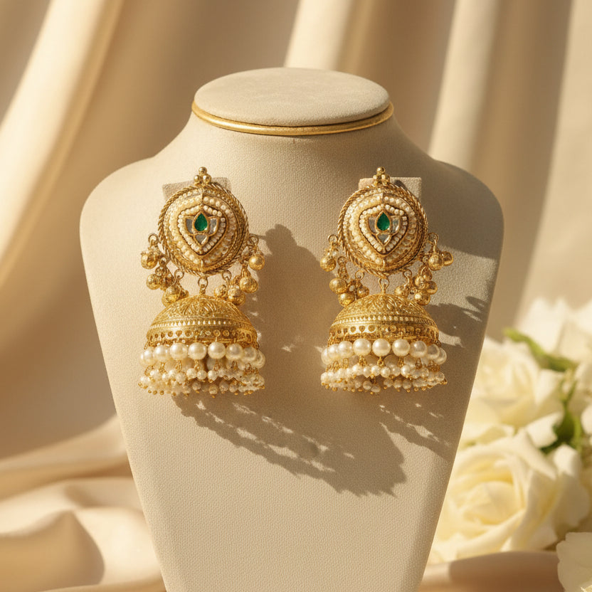 Ruhani Kashmiri Jhumkas (Green)