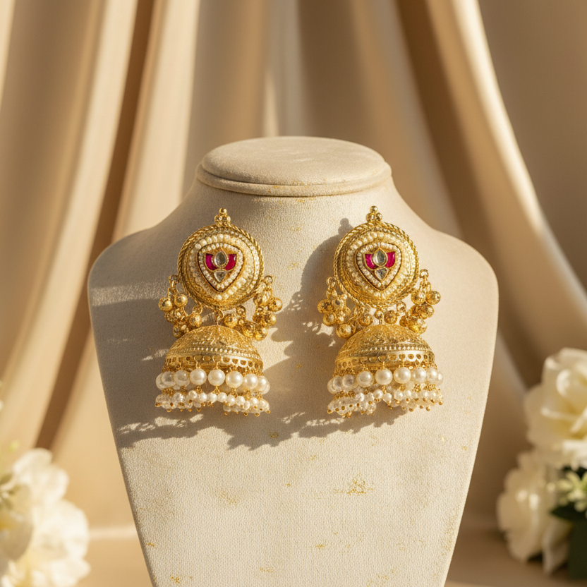 Ruhani Kashmiri Jhumkas (Pink)