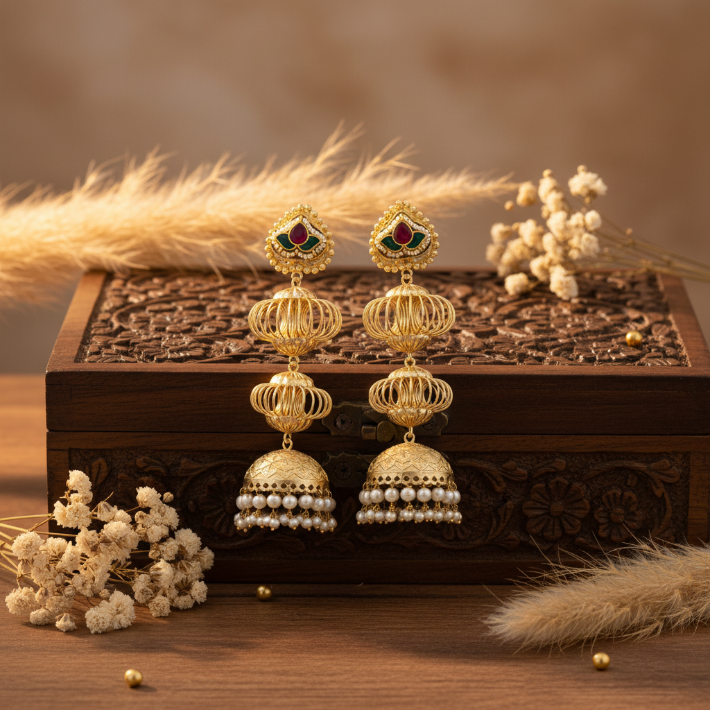 Shehzadi Kashmiri Earrings (Wine-Green)