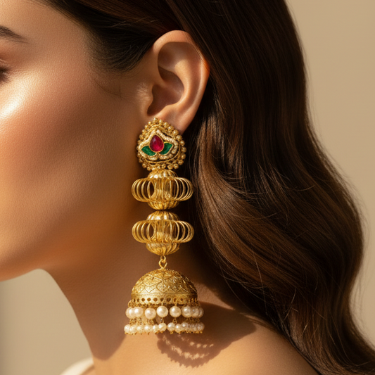 Shehzadi Kashmiri Earrings (Wine-Green)