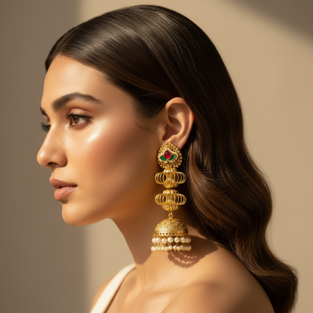 Shehzadi Kashmiri Earrings (Wine-Green)
