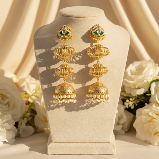 Shehzadi Kashmiri Earrings (White-Green)