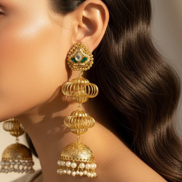 Shehzadi Kashmiri Earrings (White-Green)