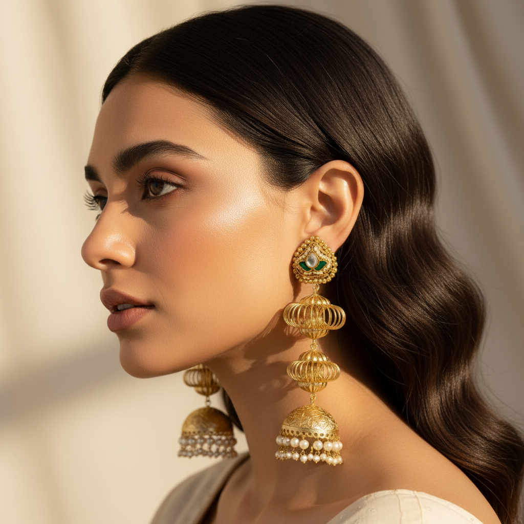 Shehzadi Kashmiri Earrings (White-Green)