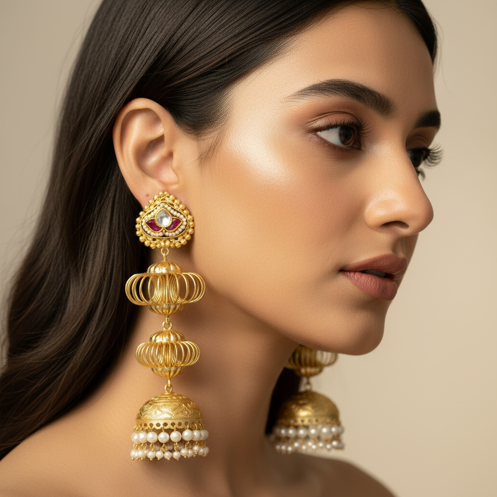Shehzadi Kashmiri Earrings (Wine-White)