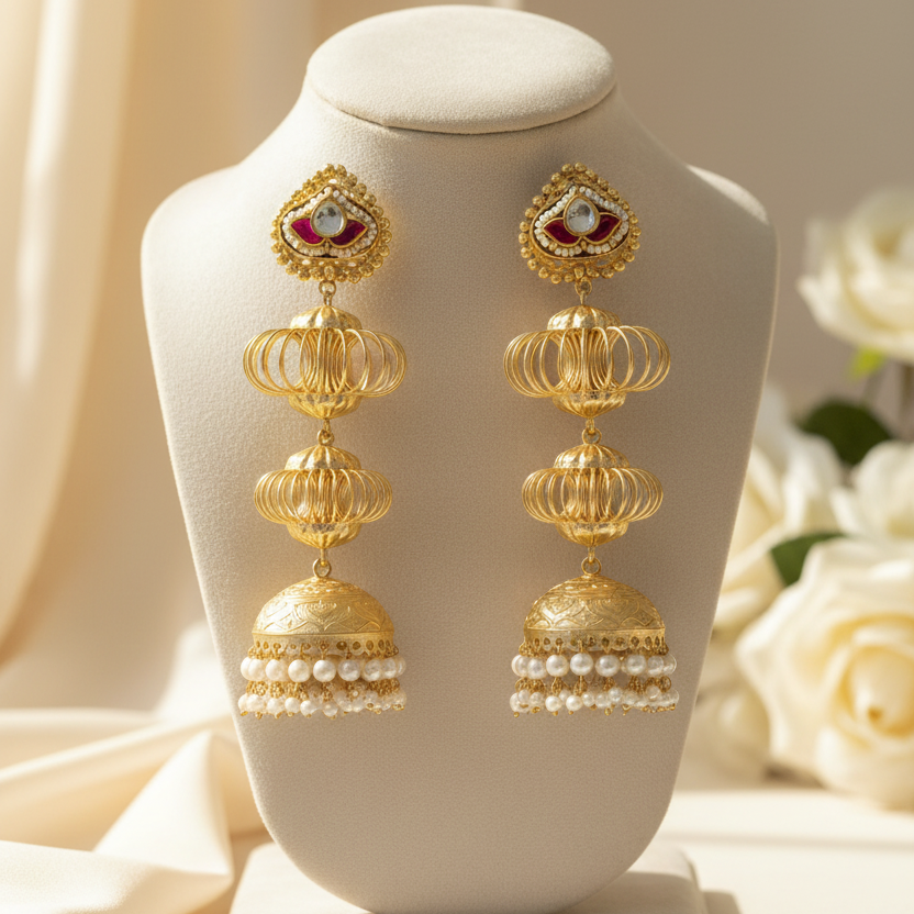 Shehzadi Kashmiri Earrings (Wine-White)