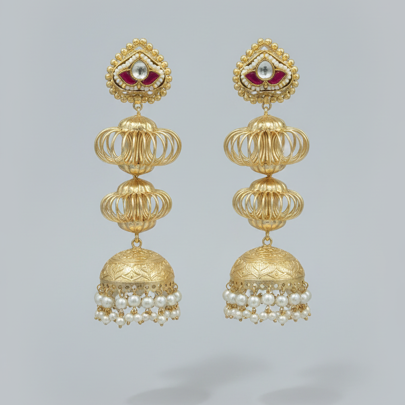 Shehzadi Kashmiri Earrings (Wine-White)