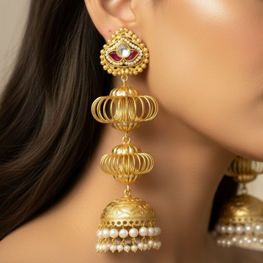 Shehzadi Kashmiri Earrings (Wine-White)