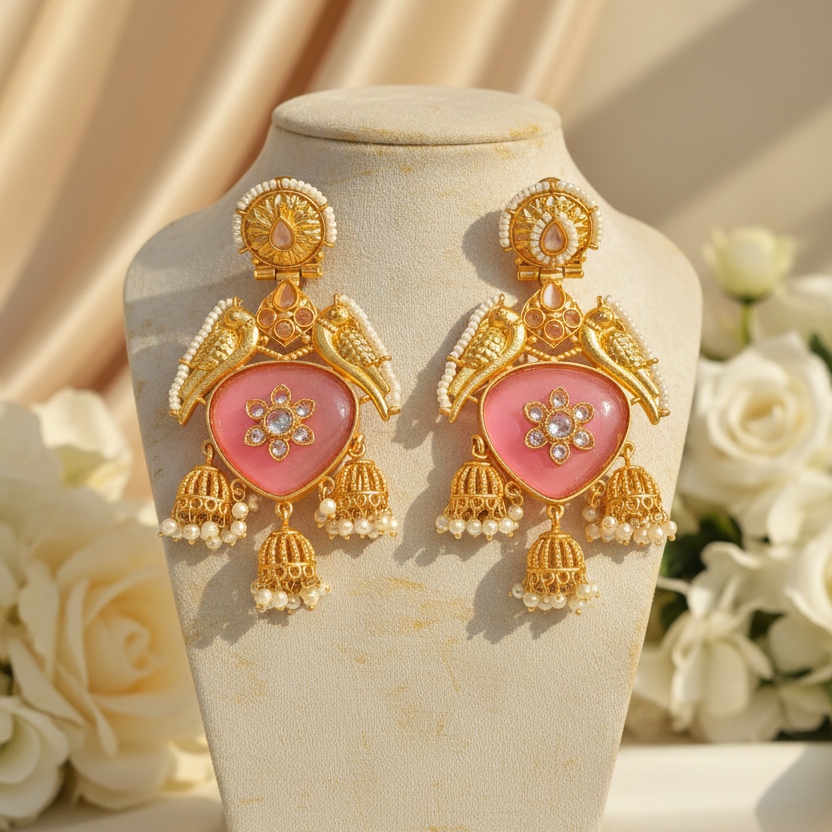 Riya Kashmiri Earrings (Pink)