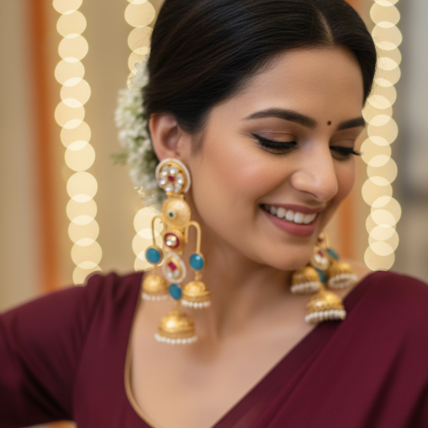 Sia Kashmiri Earrings (Blue)