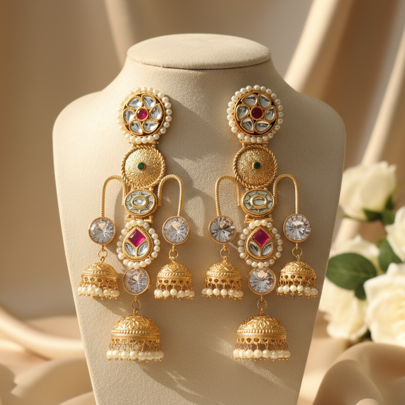 Sia Kashmiri Earrings (White)
