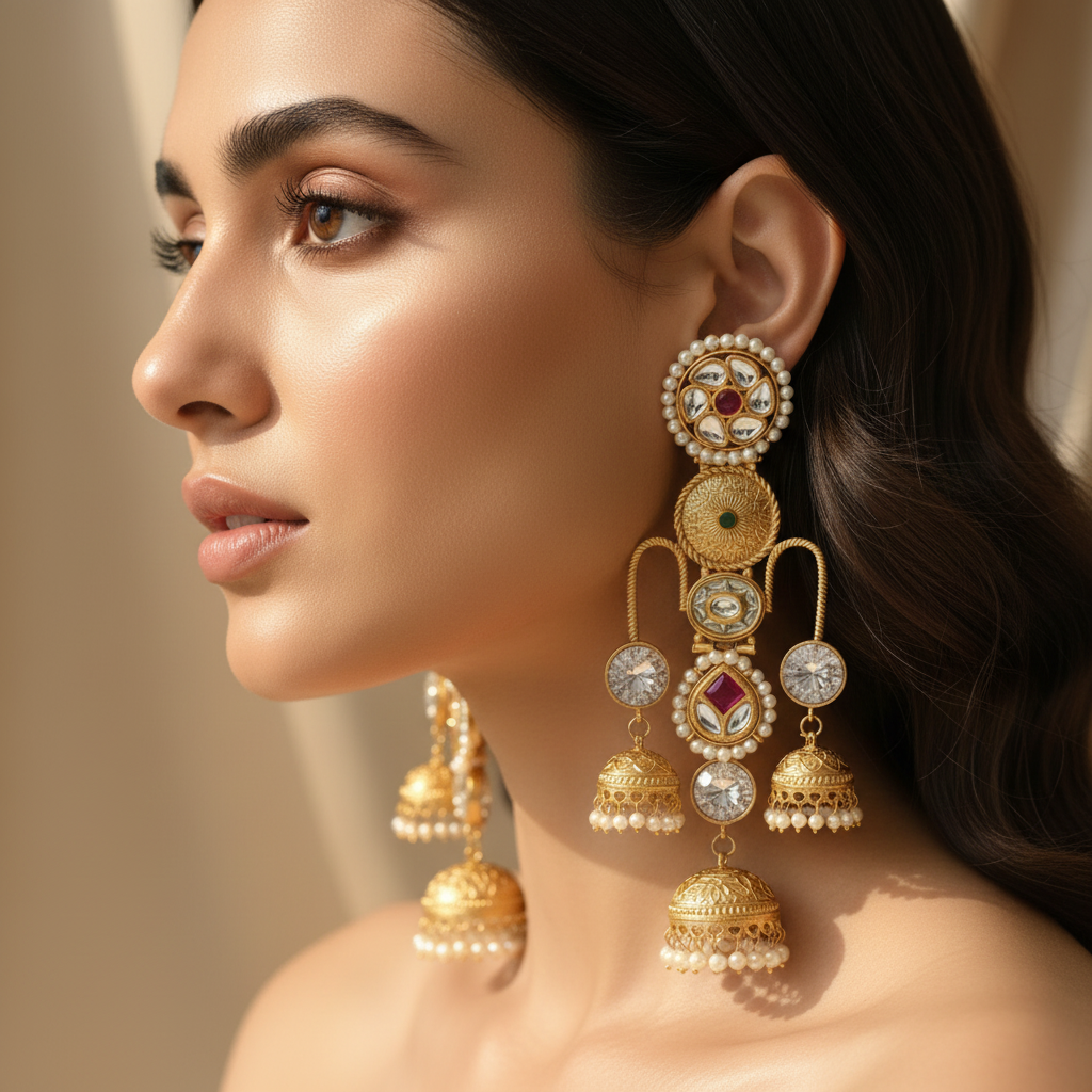 Sia Kashmiri Earrings (White)