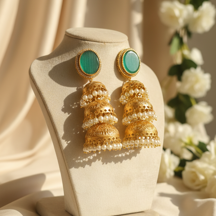Kiran Kashmiri Jhumka (Mint Green)
