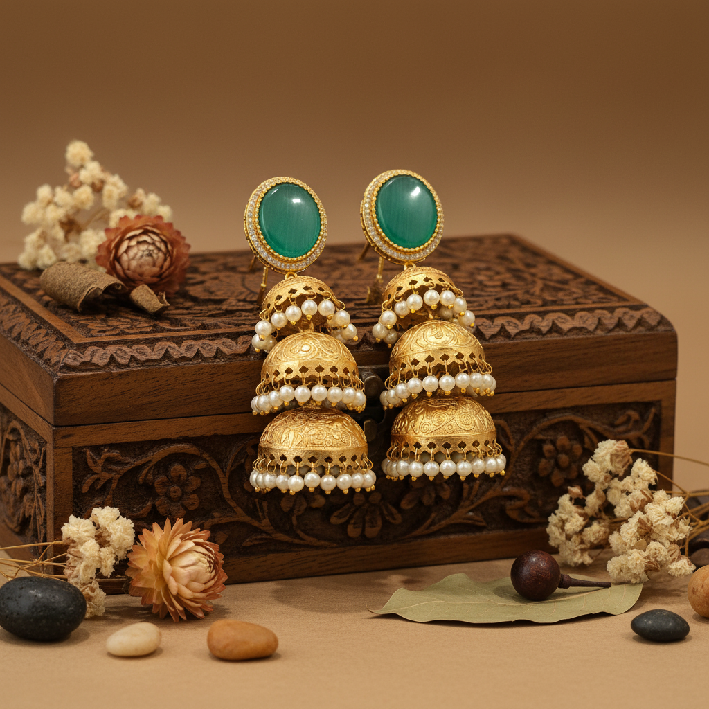 Kiran Kashmiri Jhumka (Mint Green)