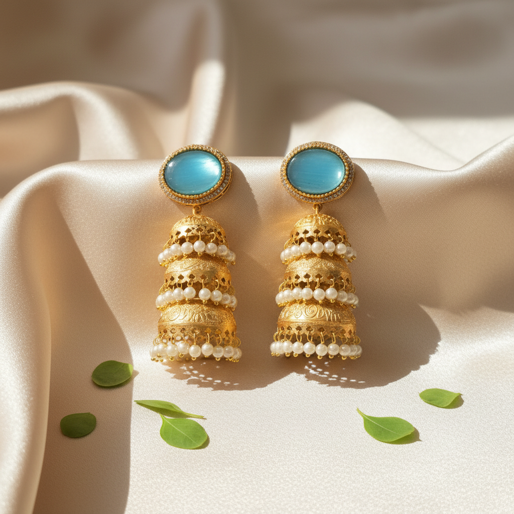 Kiran Kashmiri Jhumka (Sea Blue)