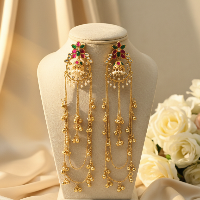 Zoya Kashmiri Earrings (Pink-Green)