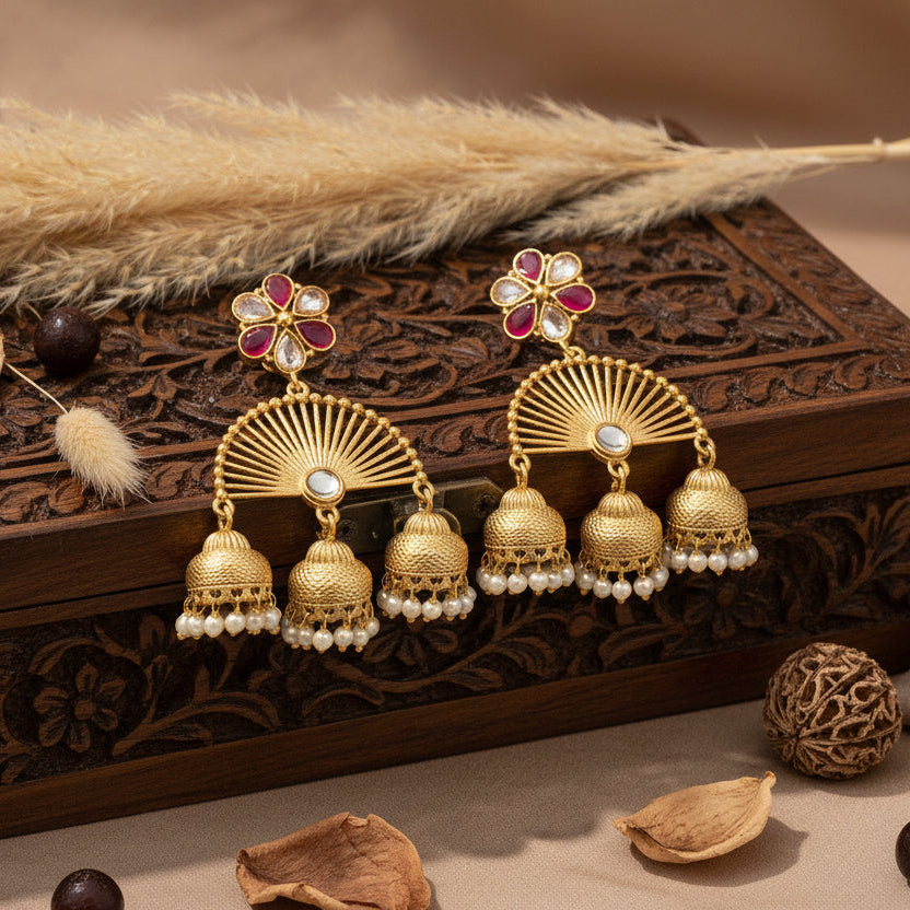 Zalak Kashmiri Jhumkas (Pink-White)