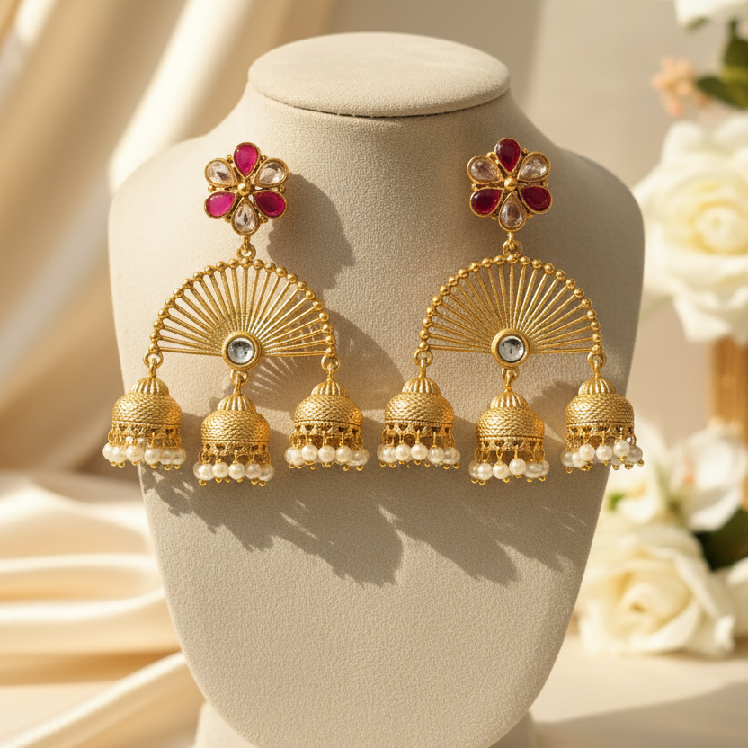 Zalak Kashmiri Jhumkas (Pink-White)