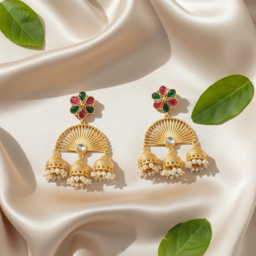Zalak Kashmiri Jhumkas (Pink-Green)