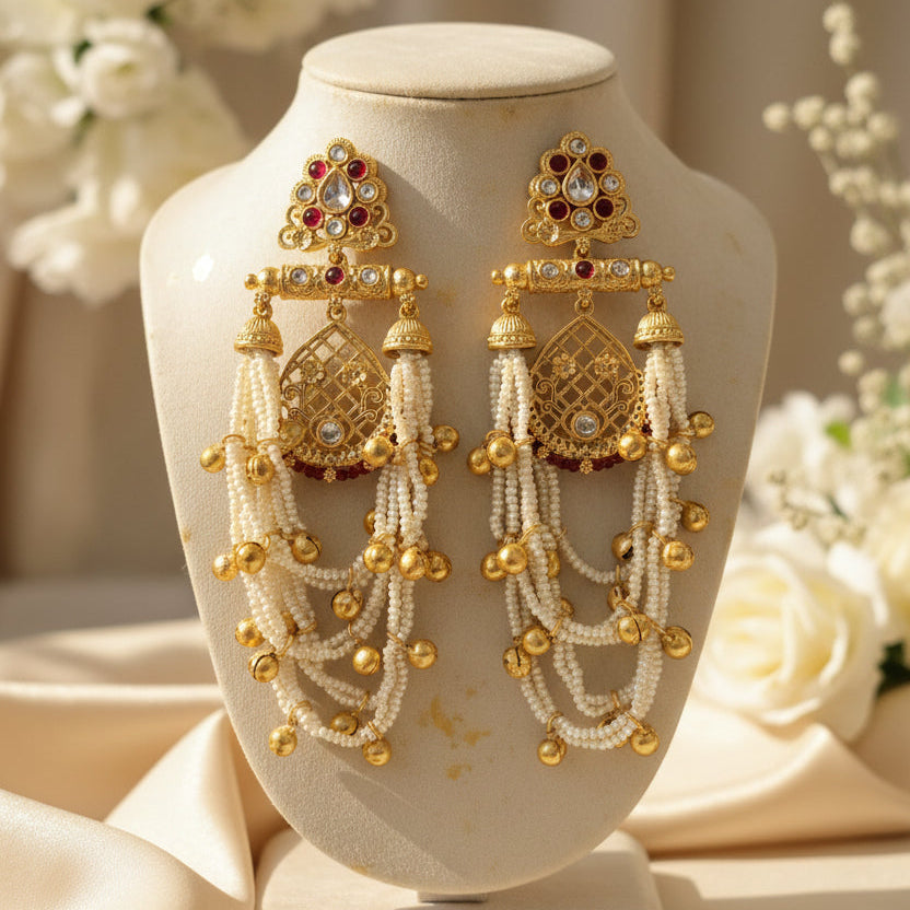 Meher Kashmiri Earrings (Pink-White)