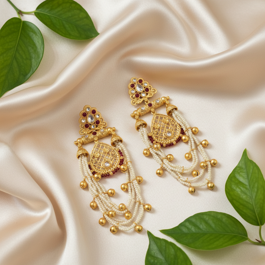 Meher Kashmiri Earrings (Pink-White)