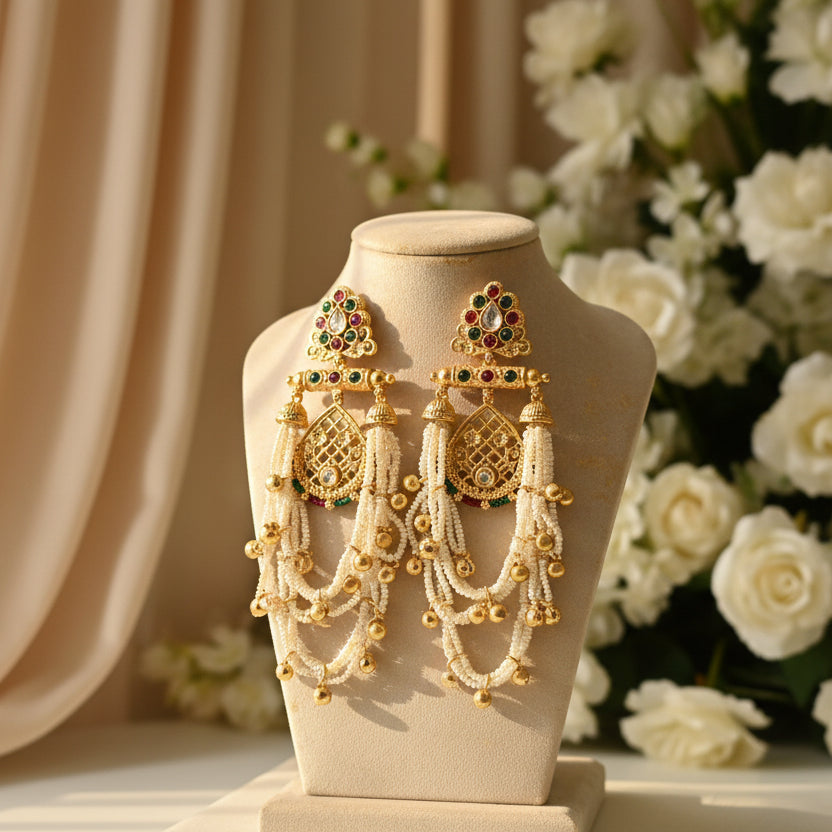 Meher Kashmiri Earrings (Pink-Green)
