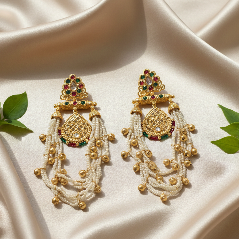 Meher Kashmiri Earrings (Pink-Green)