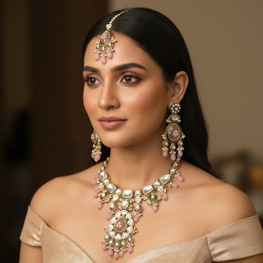 Heer Meenakari Polki set (Pink)