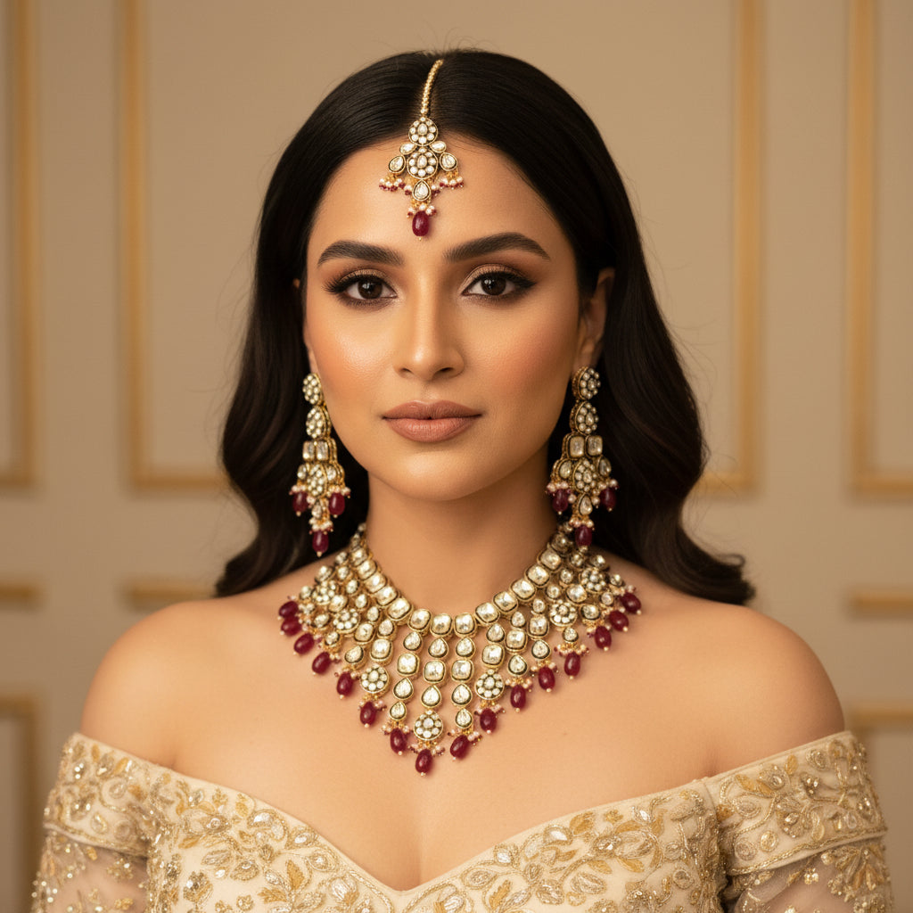 Meera Meenakari Polki set (Wine-Green)