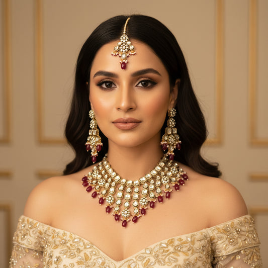 Meera Meenakari Polki set (Wine-Green)