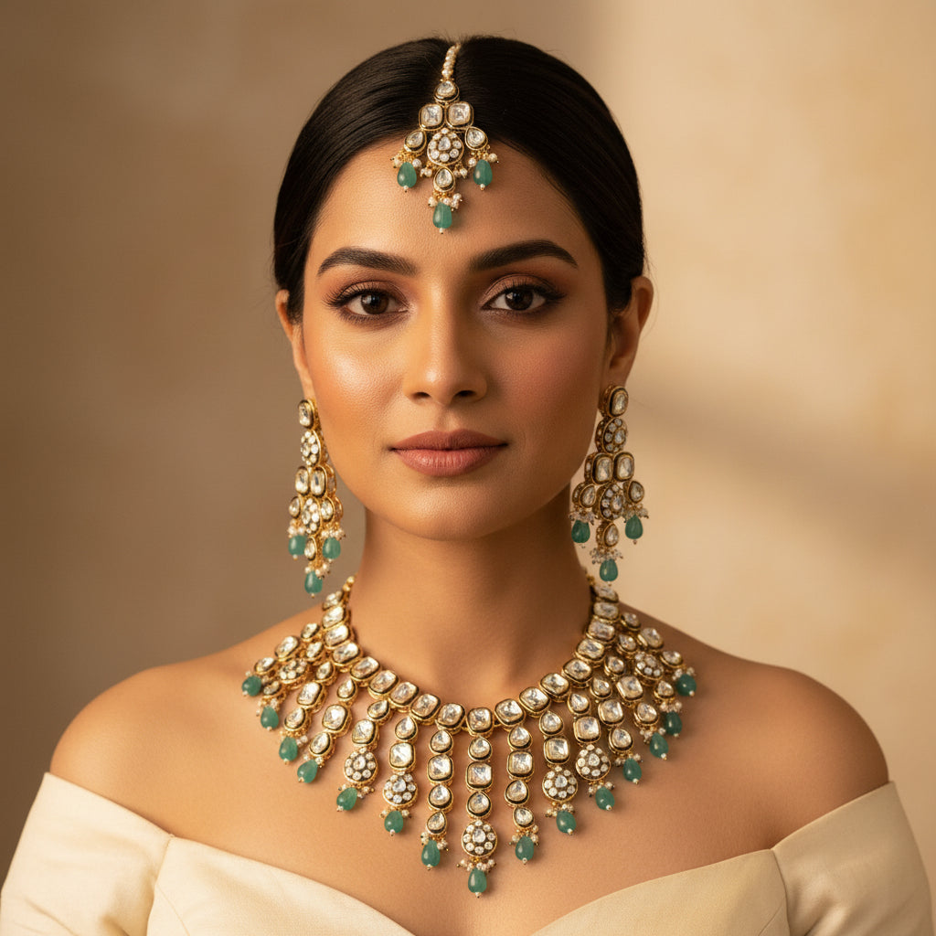 Meera Meenakari Polki set (Green)