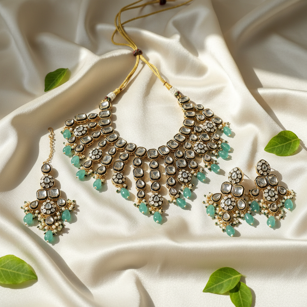 Meera Meenakari Polki set (Green)