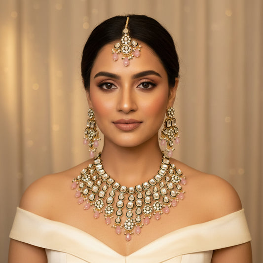 Meera Meenakari Polki set (Pink-Green)