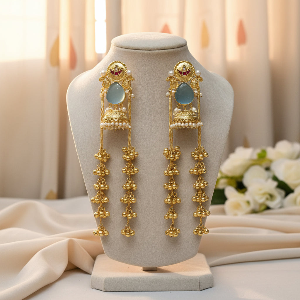 Heer Kashmiri Earrings (Sea blue)